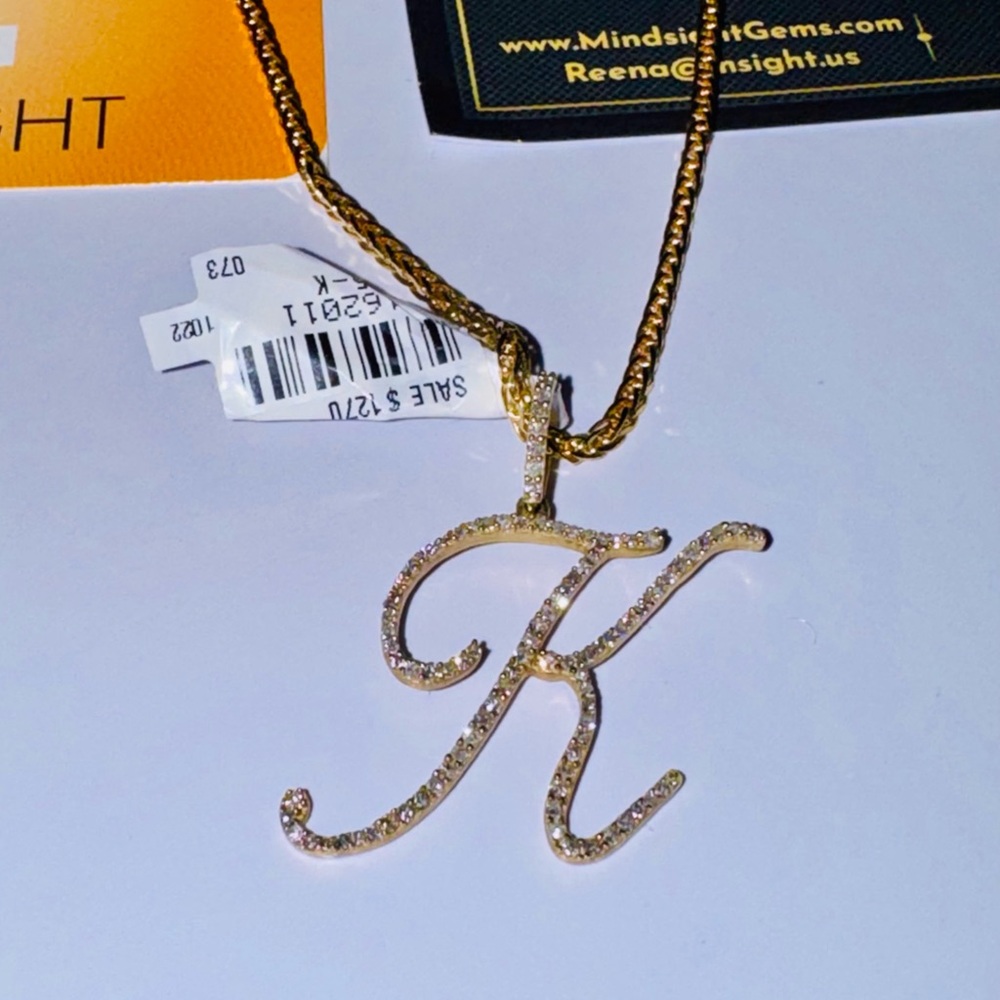 10KT Solid Yellow Gold Natural Diamond “K” Initial Pendant, FREE APPRAISAL Incl. - Picture 4 of 5